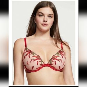 Victoria's Secret Unlined Chili Pepper Embroidery Demi Bra Red